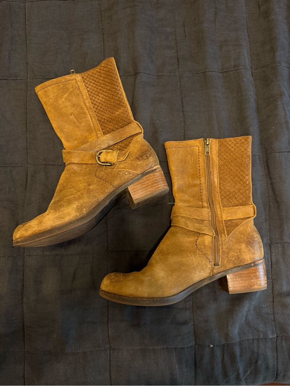 UGG Australia Women's Lula Mae Tan Suede Mid-Calf Heeled Boots
